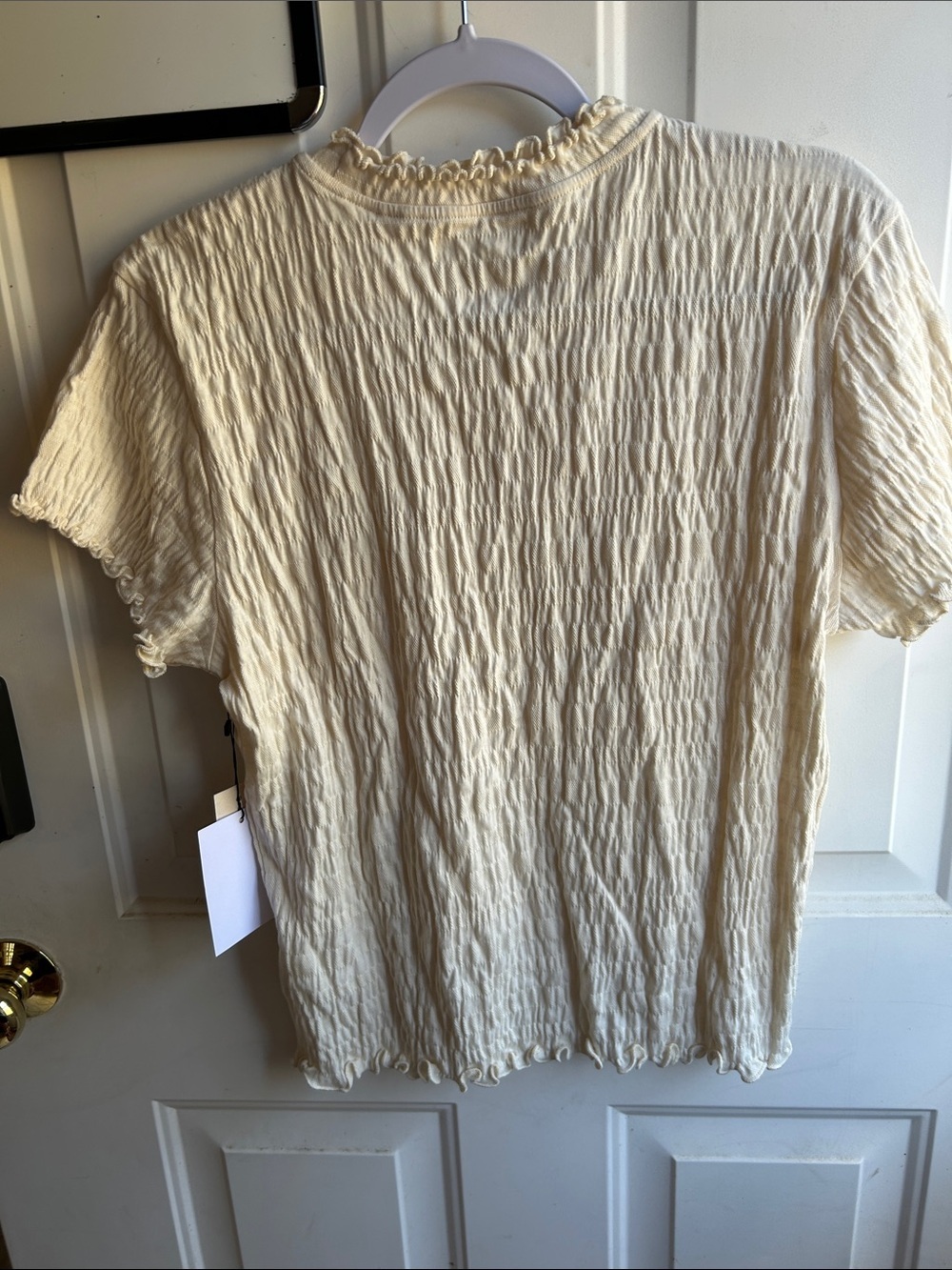 NWT Nation Los Angeles Cream Smocked Ruffle Top XXL Anthropologie basic cotton - Picture 9 of 12